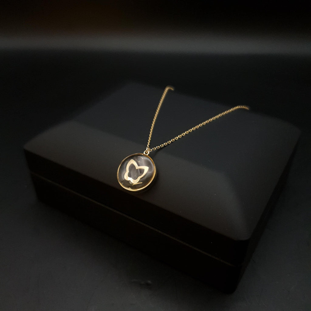 18K Gold Butterfly Epoxy Pendant Necklace - Floating Charm