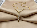 14K Real Gold Cross Necklace with Box Chain, 22 & 24 Inch Length