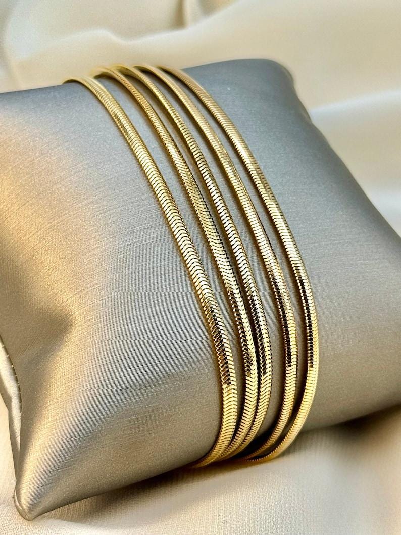 18k Solid Gold Herringbone Snake Chain Necklace , 2.6mm Thickness