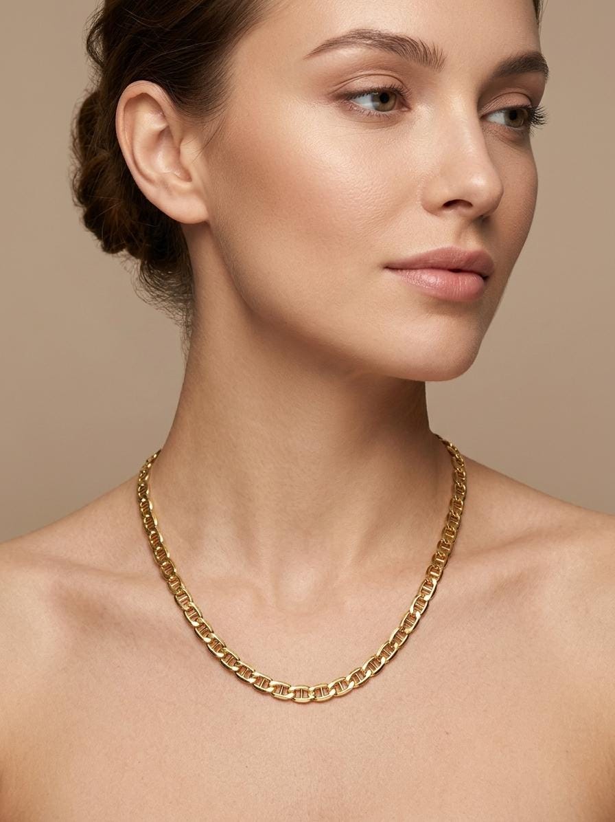 14K Real Gold Anchor Chain Necklace , 4mm Thickness, Mariner style