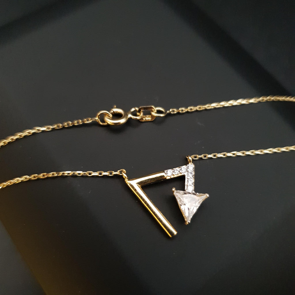 18K Gold Diamond Triangle Pendant Necklace: Geometric Charm