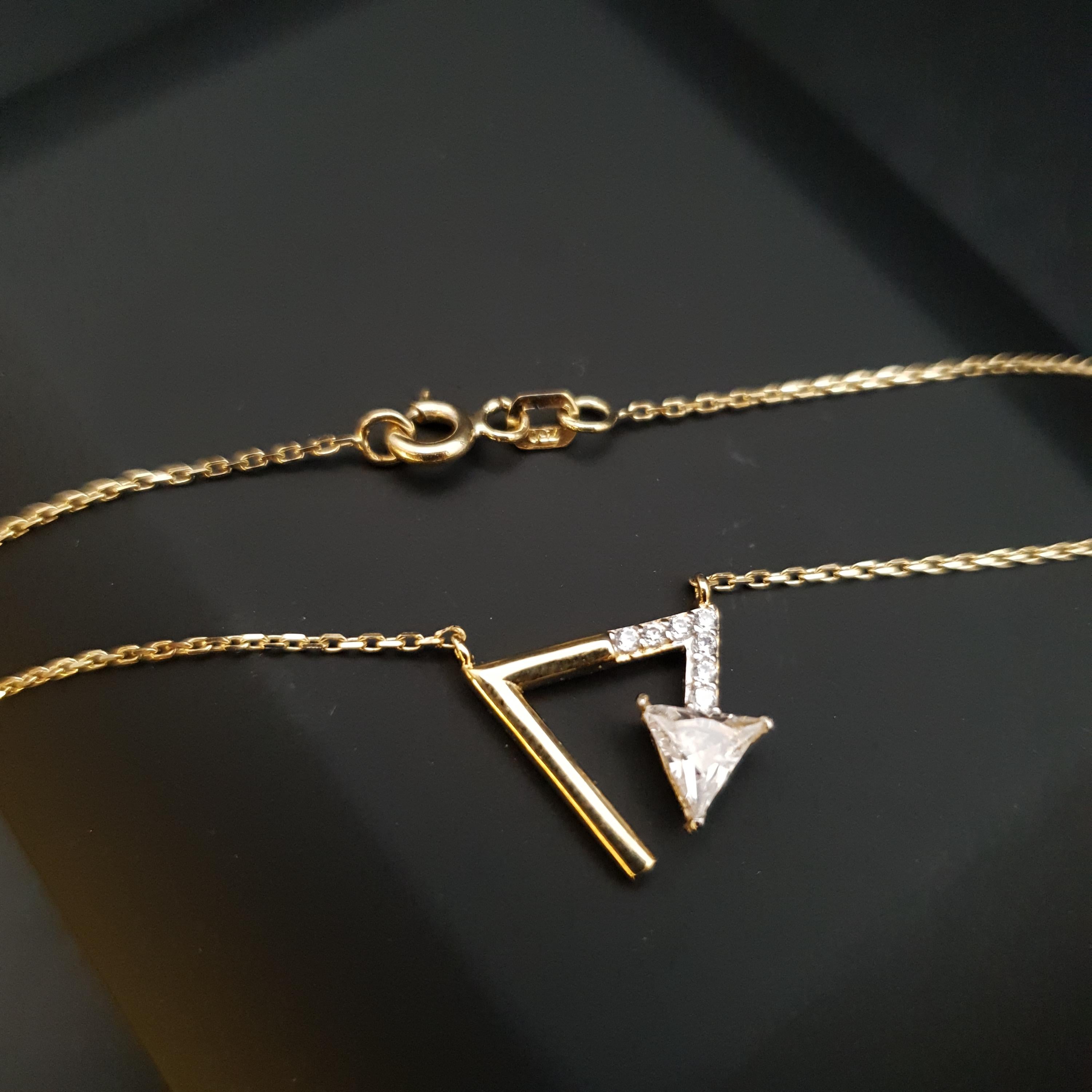 18K Gold Diamond Triangle Pendant Necklace: Geometric Charm