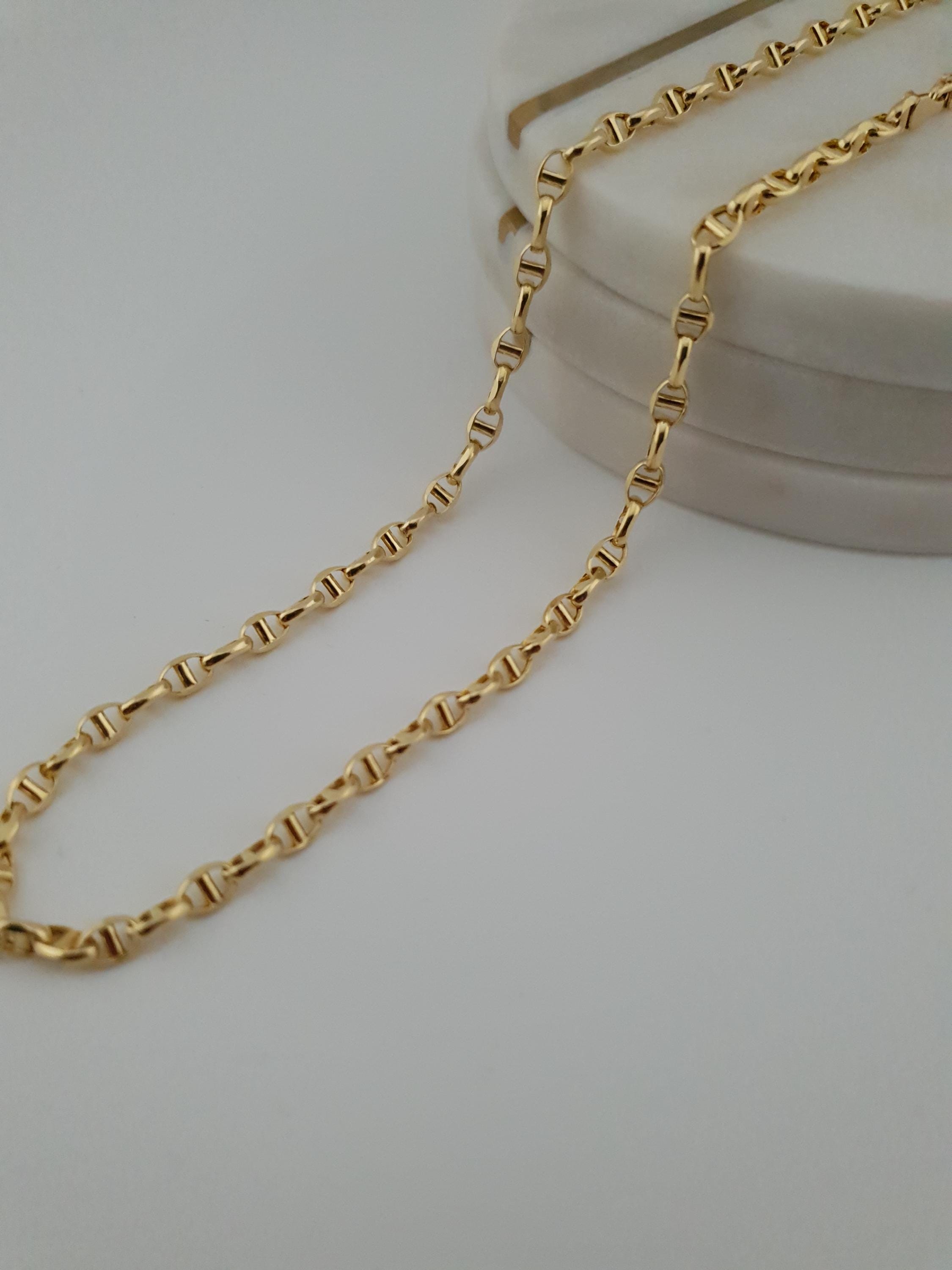 18K Solid Gold Anchor Chain Necklace – 3mm Minimalist Jewelry