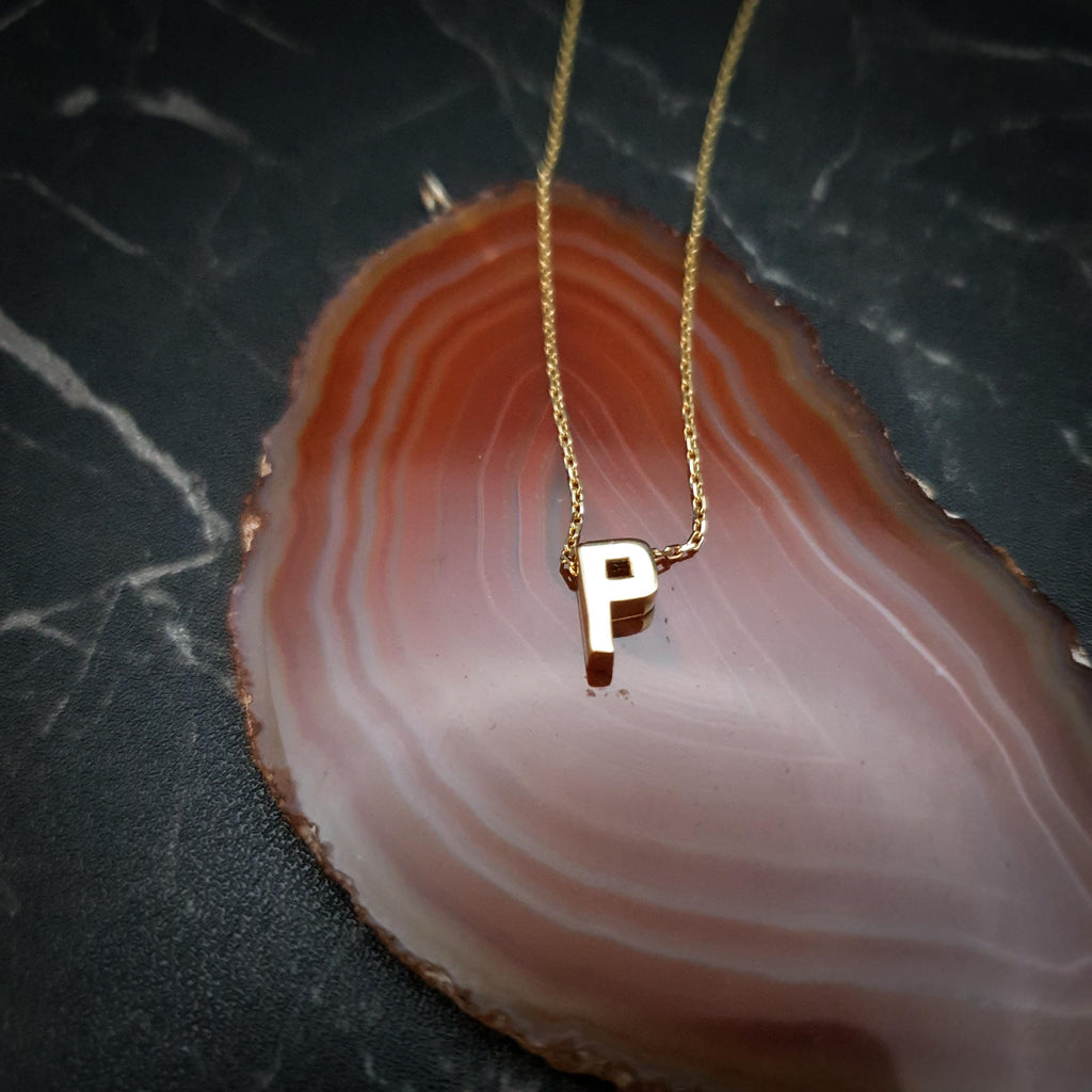 18K Gold Initial P Necklace - Minimalist Letter Pendant
