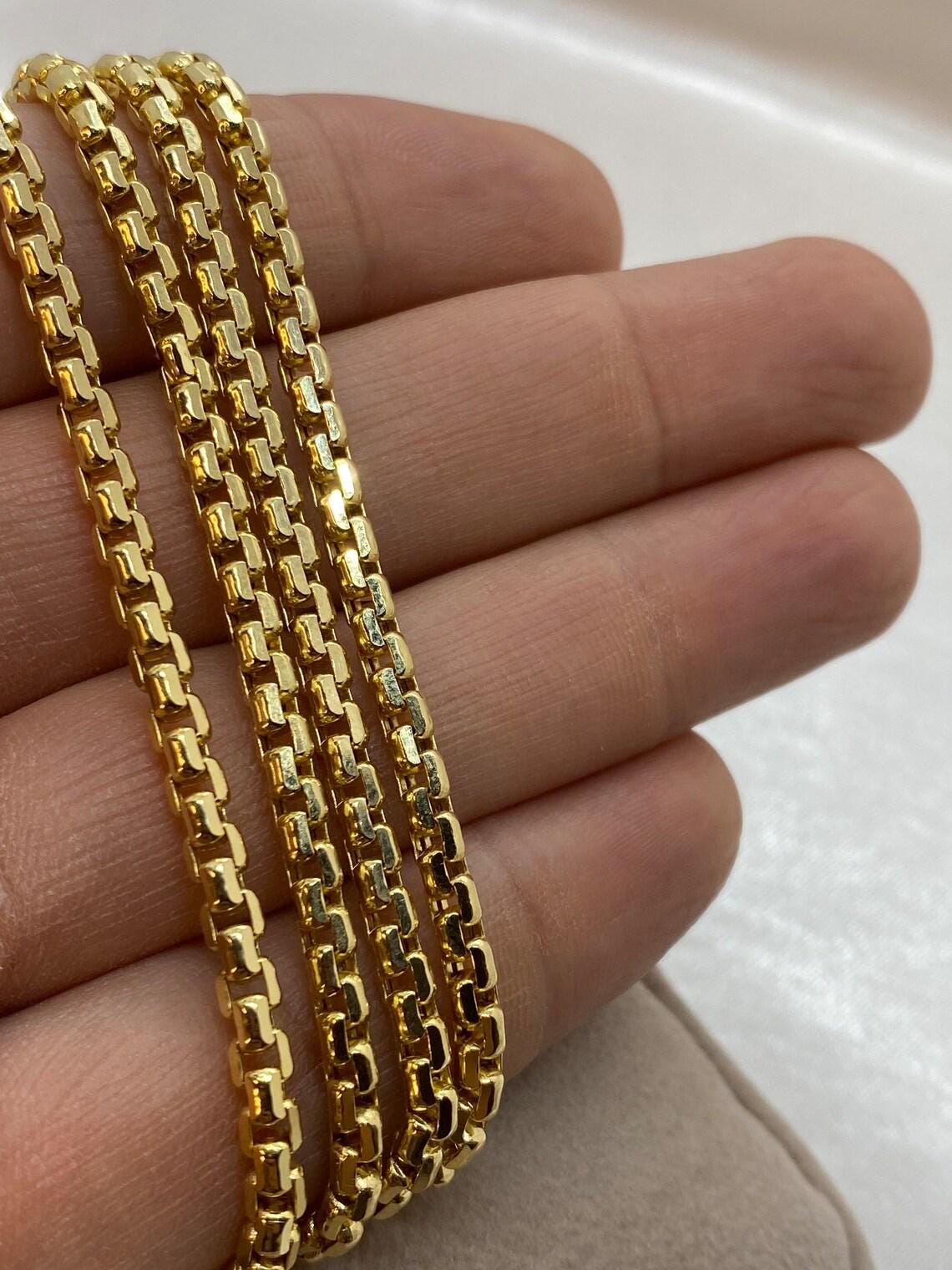 14K Solid Real Gold Box Chain Necklace 3.5mm, Unisex