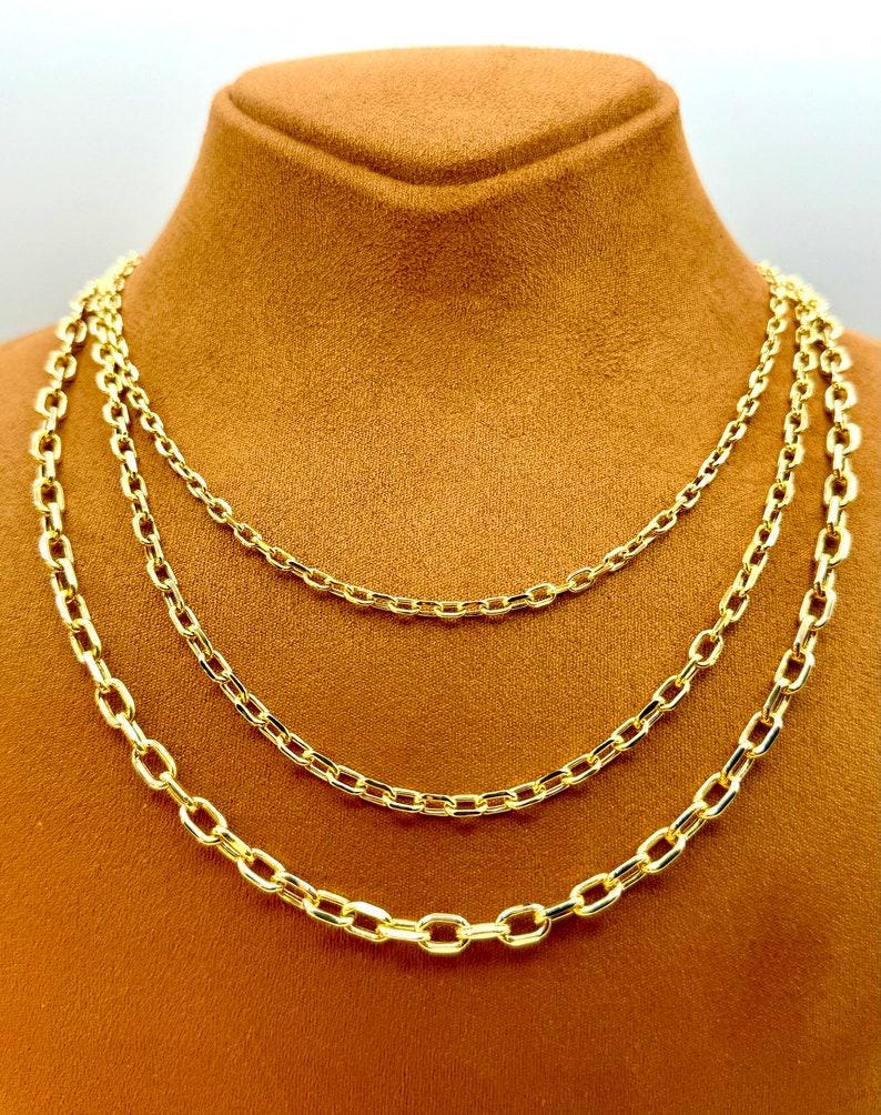 14K Real Gold Cable Chain Necklace, Paperclip Style, Trending Jewelry