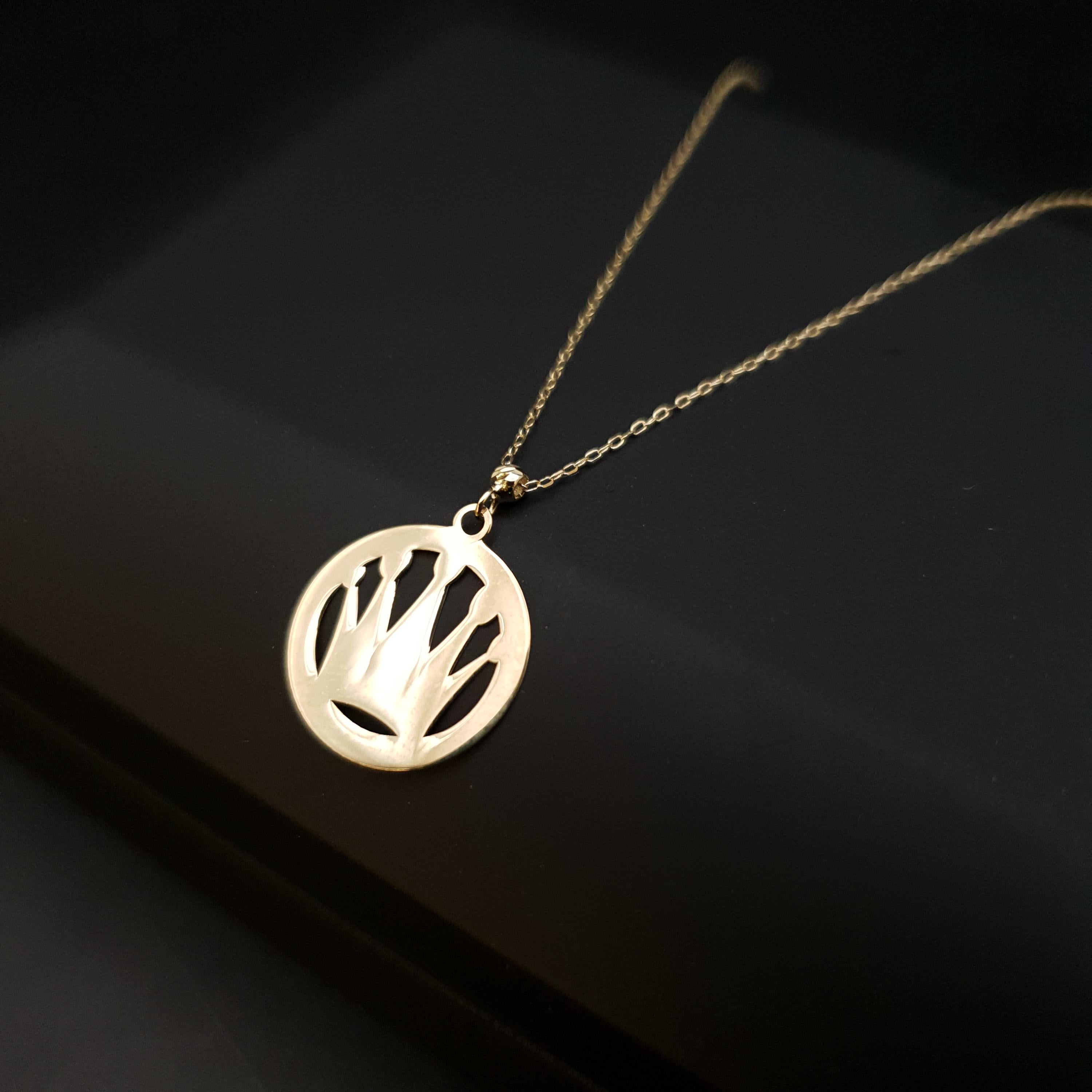 14K Gold Crown Pendant Necklace, Minimalist Charm