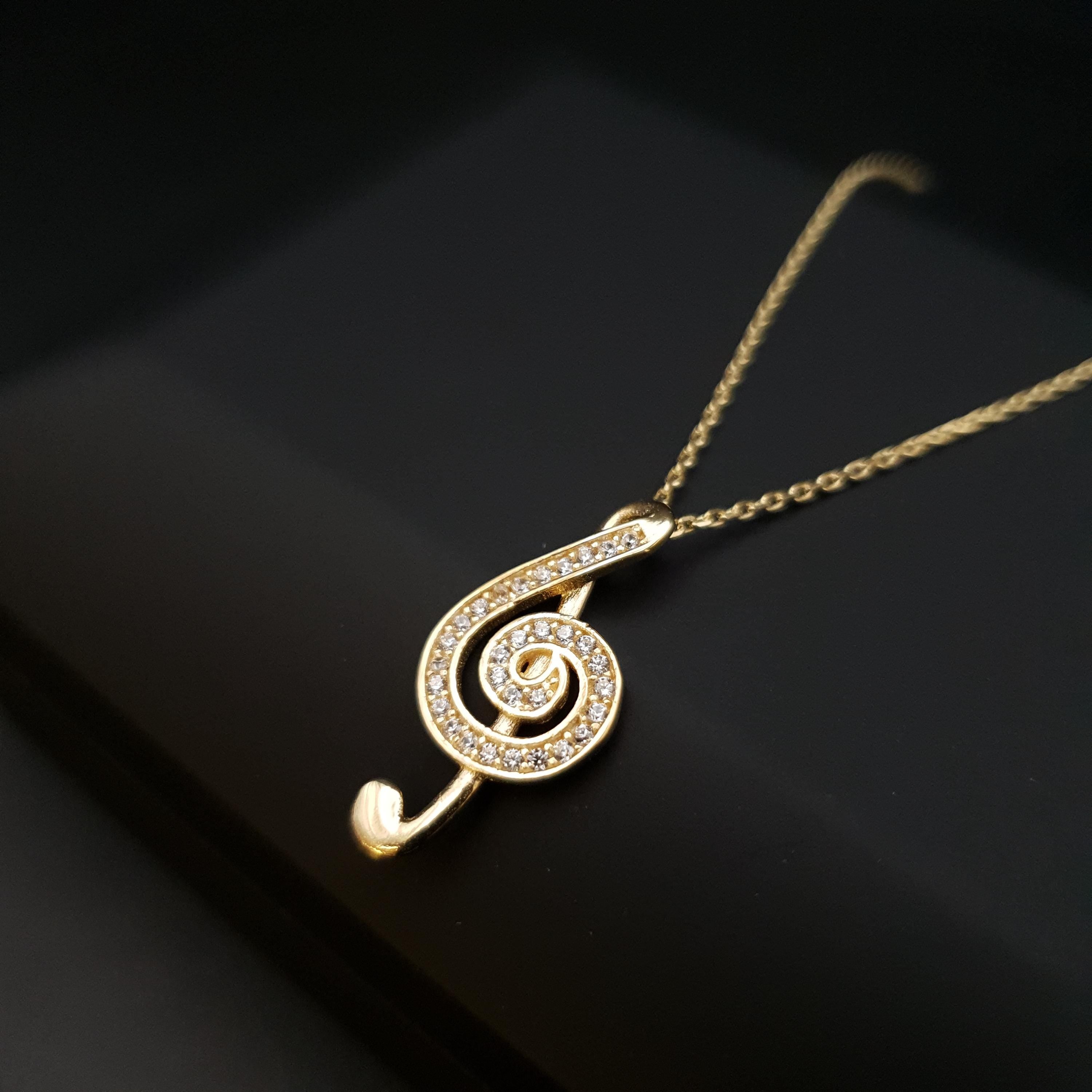 18K Gold Diamond G Clef Pendant Necklace - Music Lover Gift