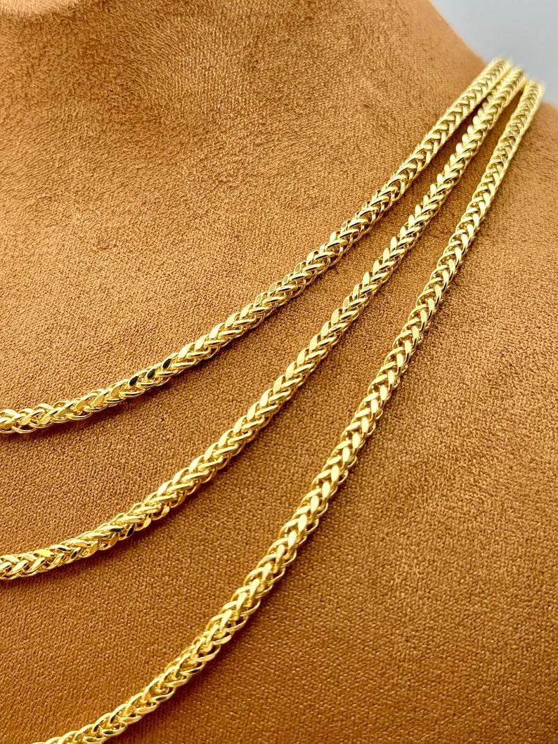 18k Real Gold Franco Chain Necklace , 2.5 - 3MM Thickness , Foxtail Chain