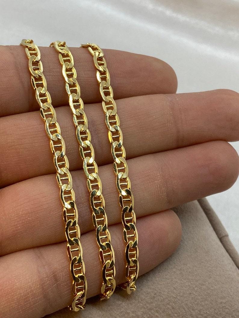 14K Real Gold Anchor Chain Necklace , 4mm Thickness, Mariner style
