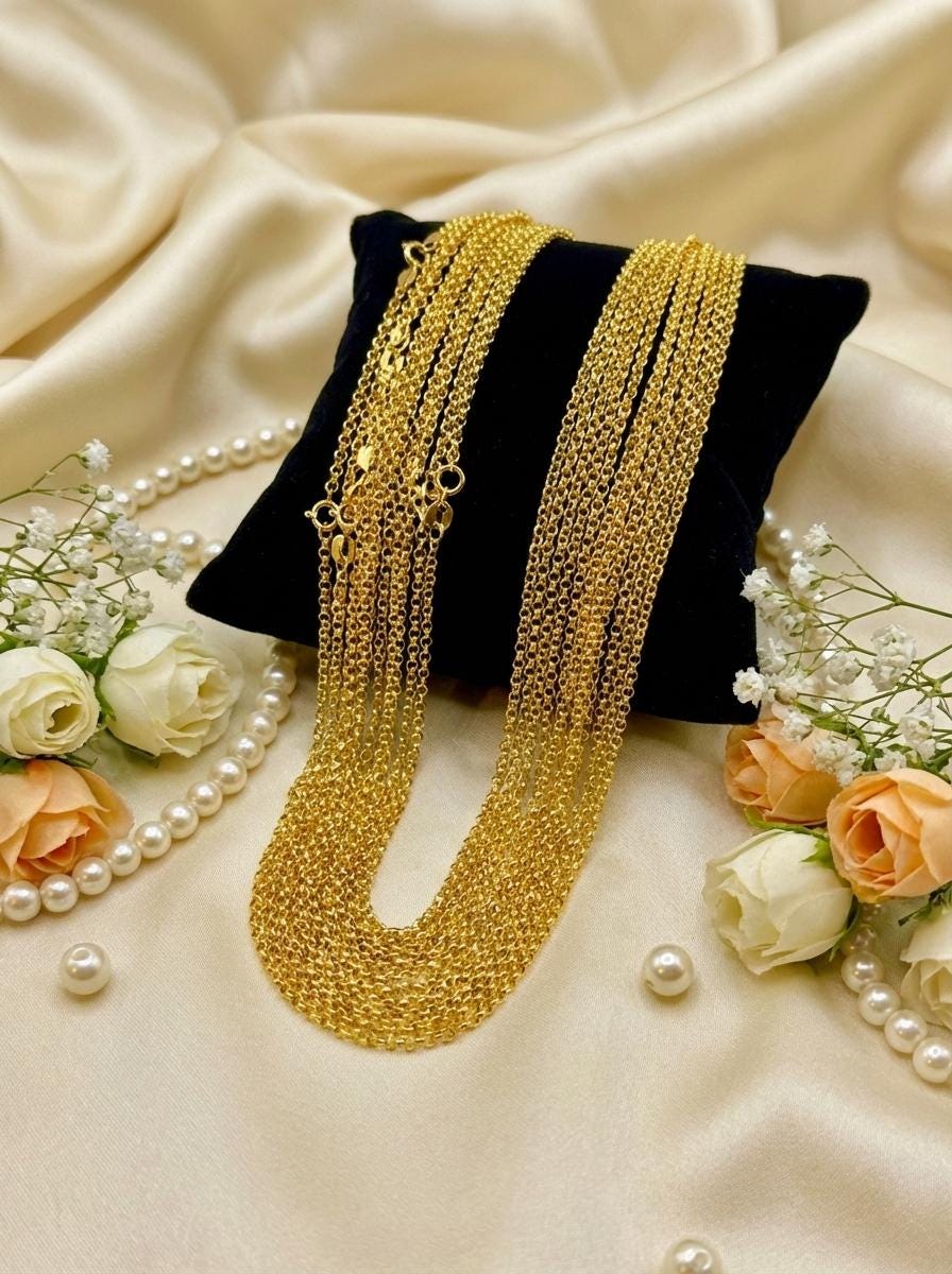 18k Gold Rolo Chain Necklace - 17.5 Inch - 2mm and 1.5mm Thickness