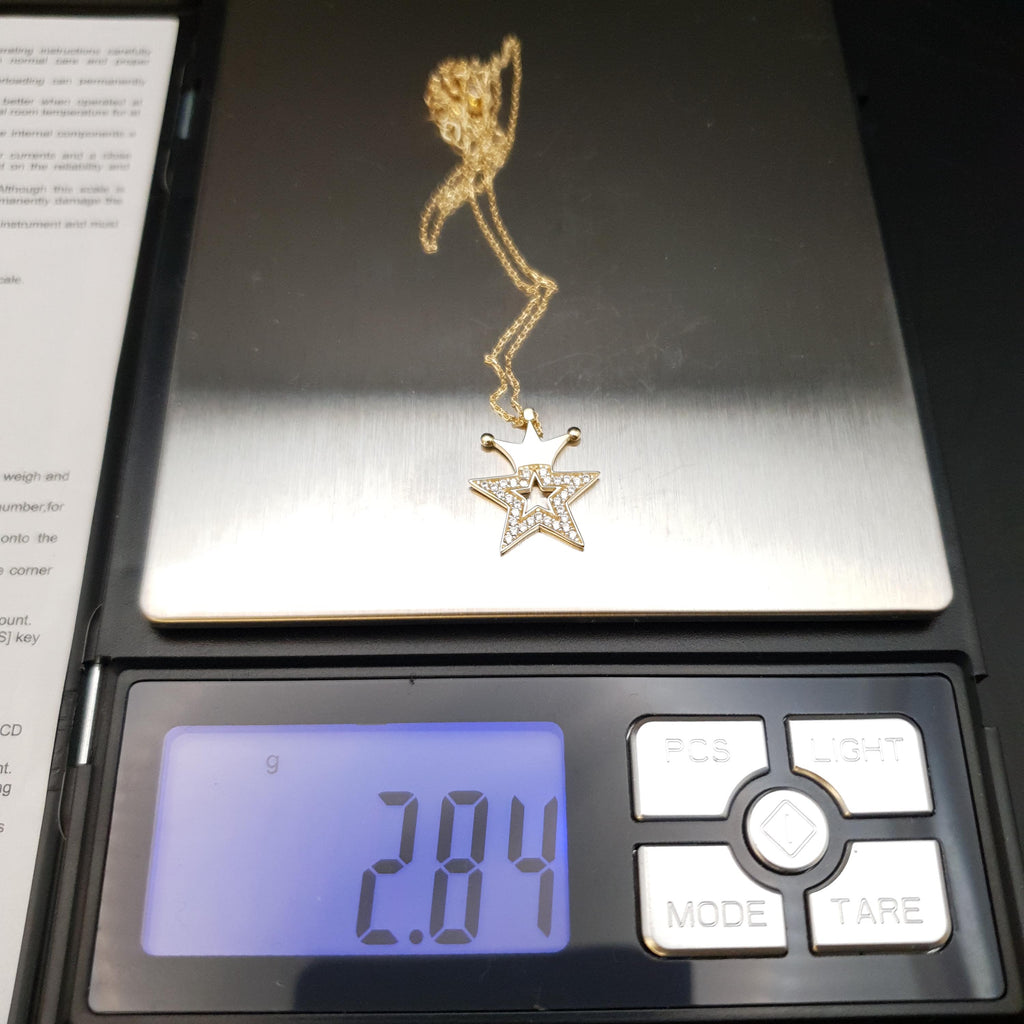 18K Gold Diamond Star Crown Necklace: King Star Pendant
