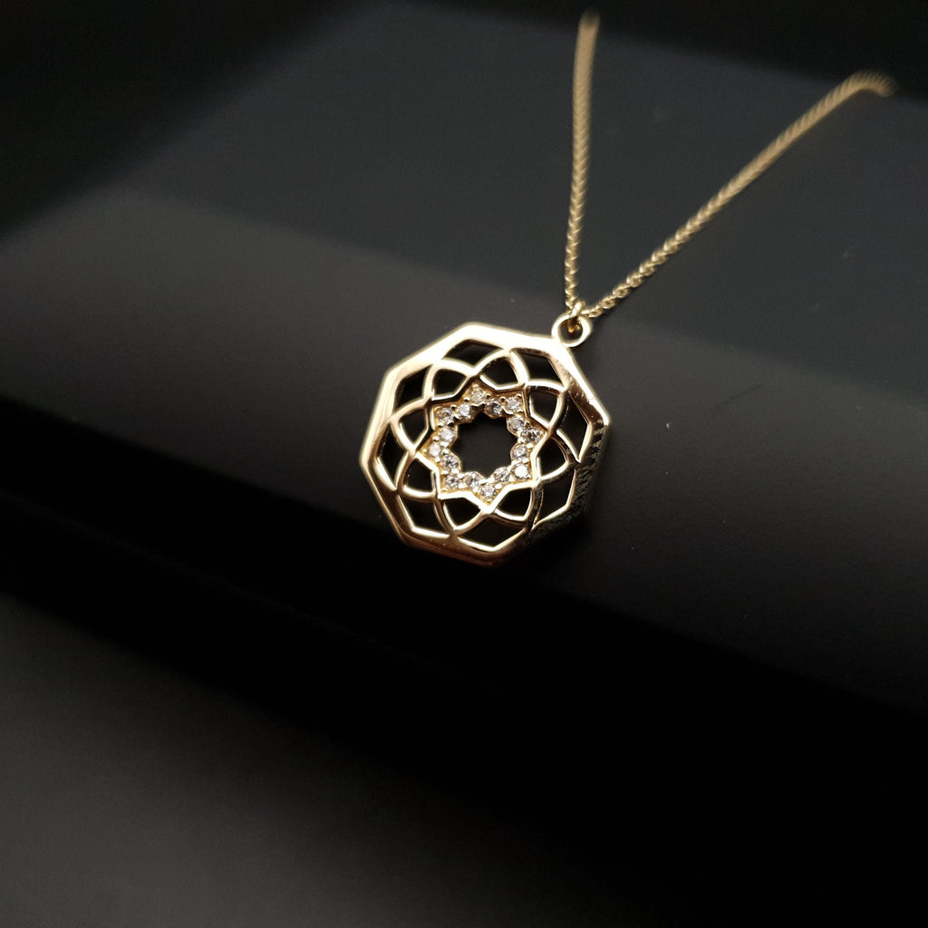 18k Gold Octagon Necklace: Chakra Pendant
