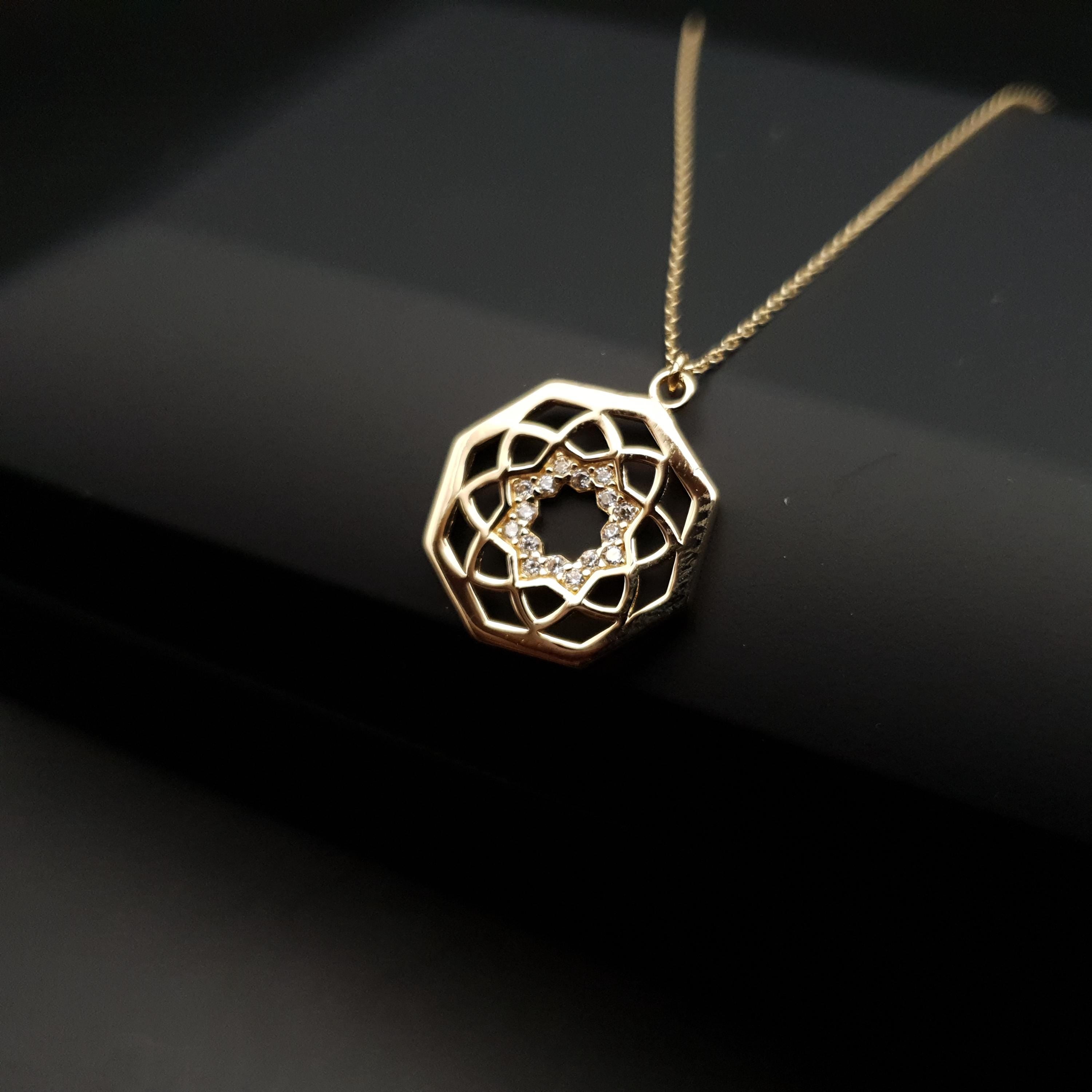 18k Gold Octagon Necklace: Chakra Pendant