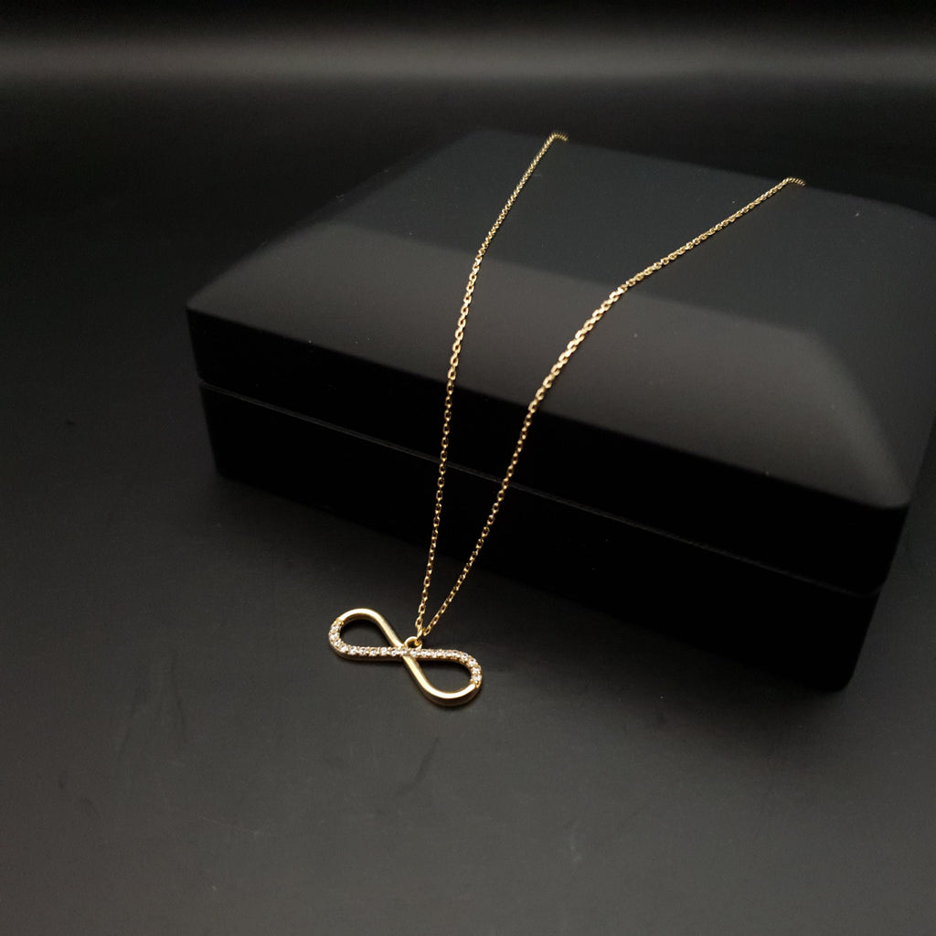 18k Real Gold Infinity Necklace: Delicate Charm Pendant