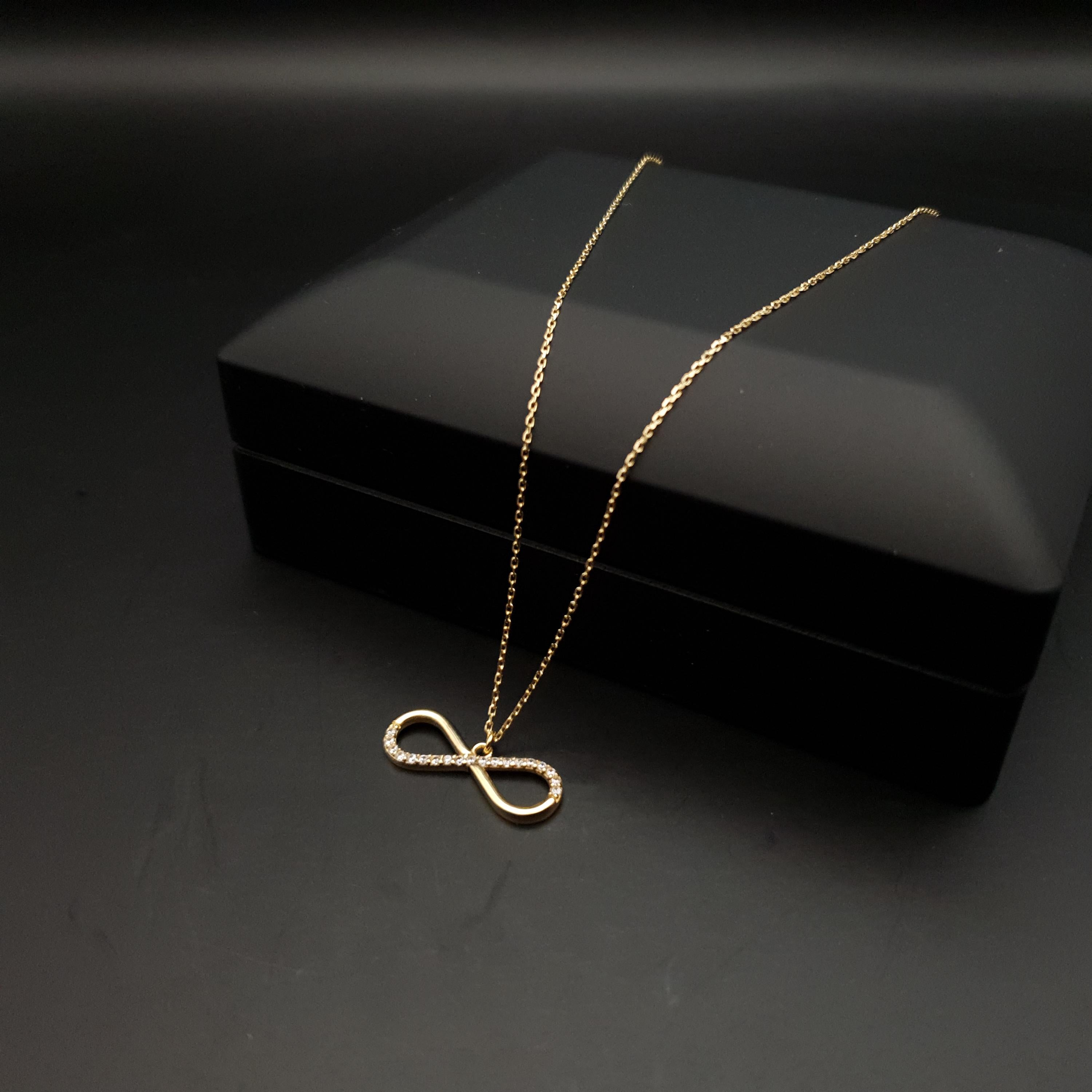18k Real Gold Infinity Necklace: Delicate Charm Pendant