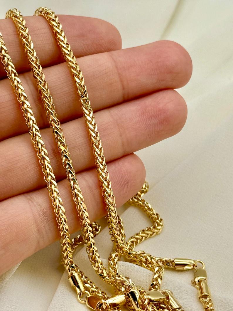 18k Real Gold Franco Chain Necklace , 2.5 - 3MM Thickness , Foxtail Chain