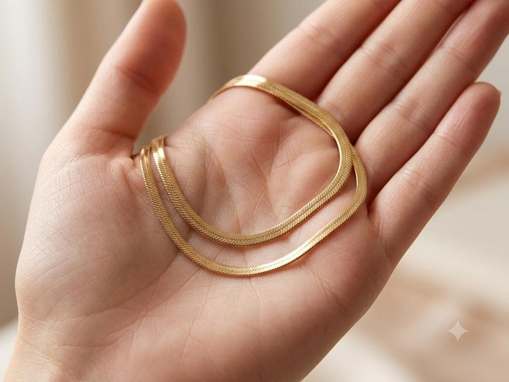 14k Real Gold Herringbone Snake Chain Necklace. (3.5MM)
