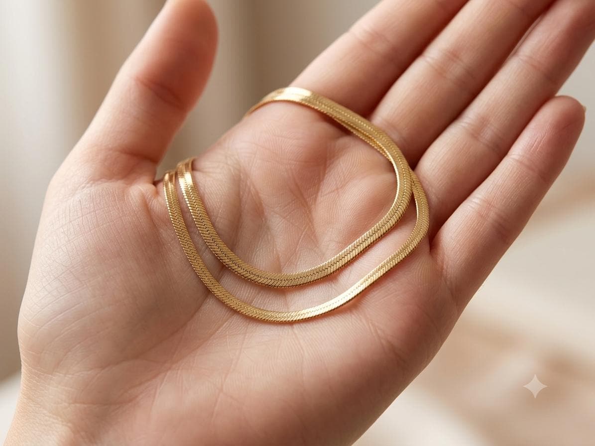 14k Real Gold Herringbone Snake Chain Necklace. (3.5MM)
