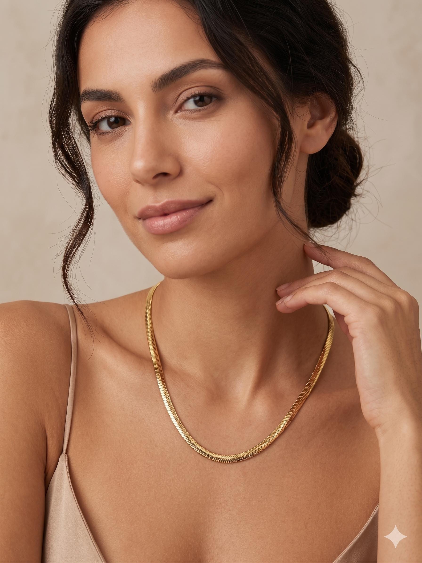 14k Real Gold Herringbone Snake Chain Necklace (3.5mm)