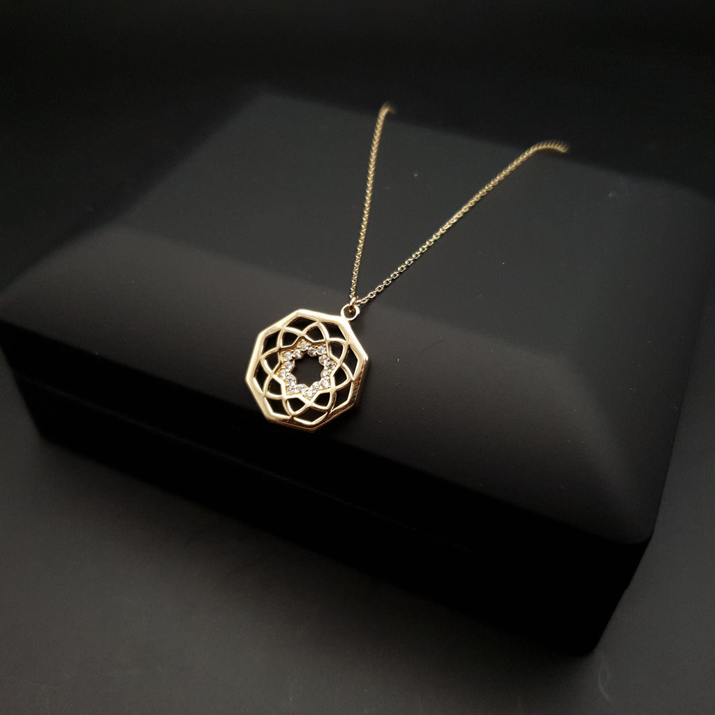 18k Gold Octagon Necklace: Chakra Pendant