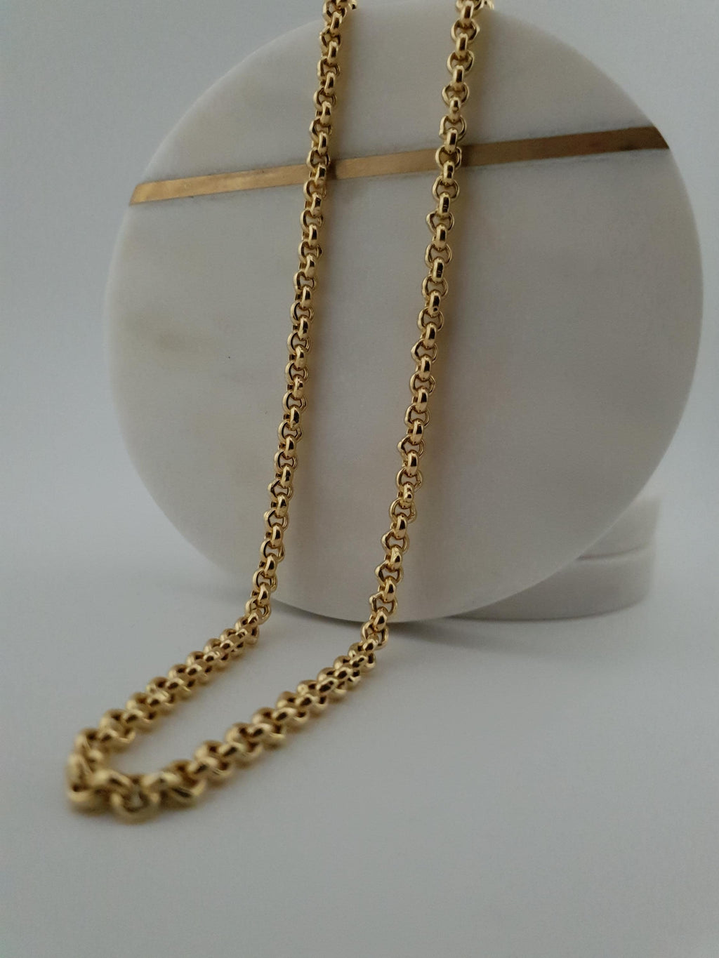 18K Solid Gold Rolo Chain Necklace – 24 Inch Length Fine Jewelry