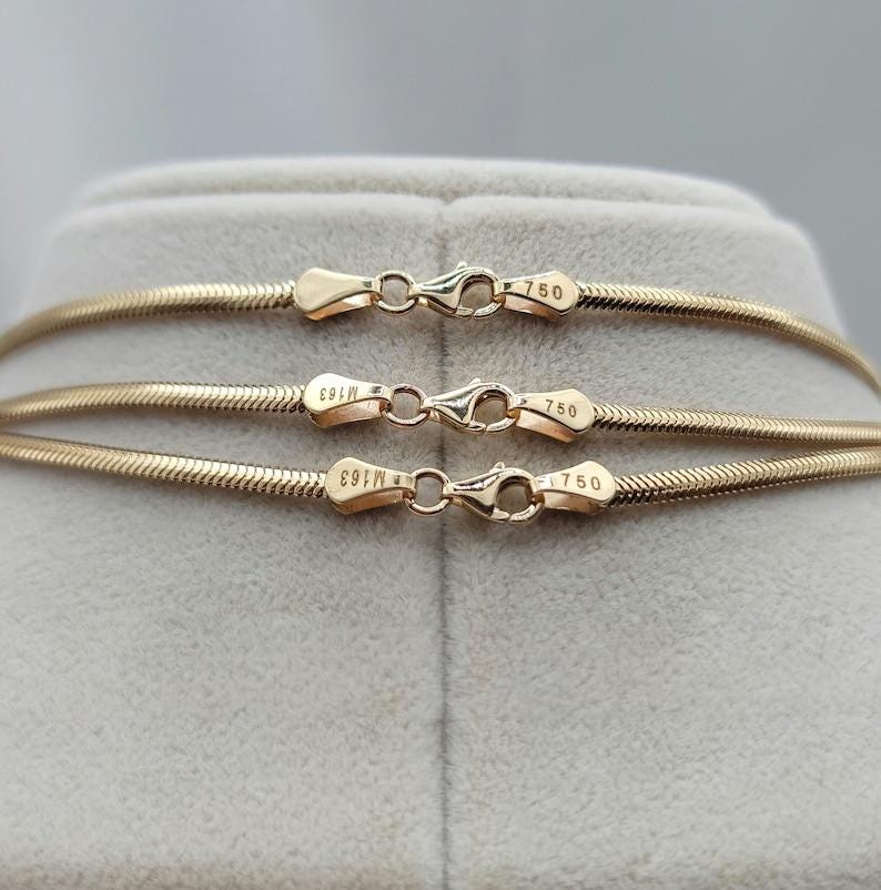 18k Solid Gold Herringbone Snake Chain Necklace , 2.6mm Thickness