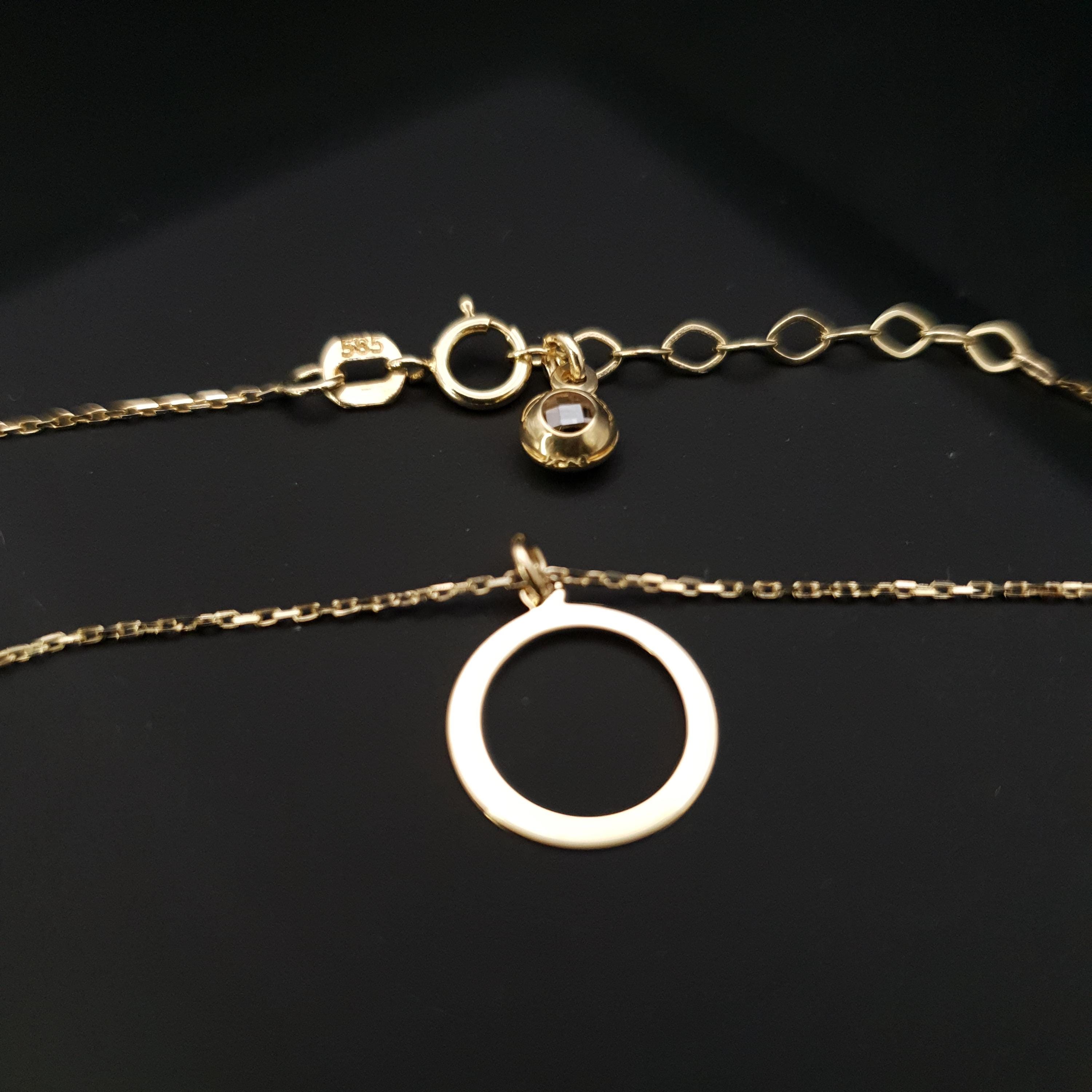 14K Gold Ring Necklace: Minimalist Circle Pendant, 18 inch Chain
