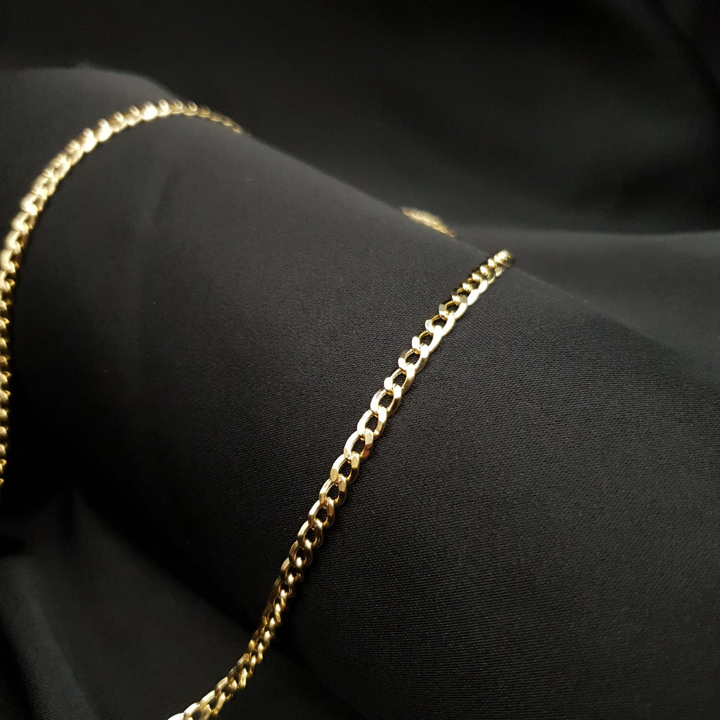 14k Gold Curb Chain Necklace, Thickness: 2mm, 3mm, 4mm, Unisex, Birthday gift