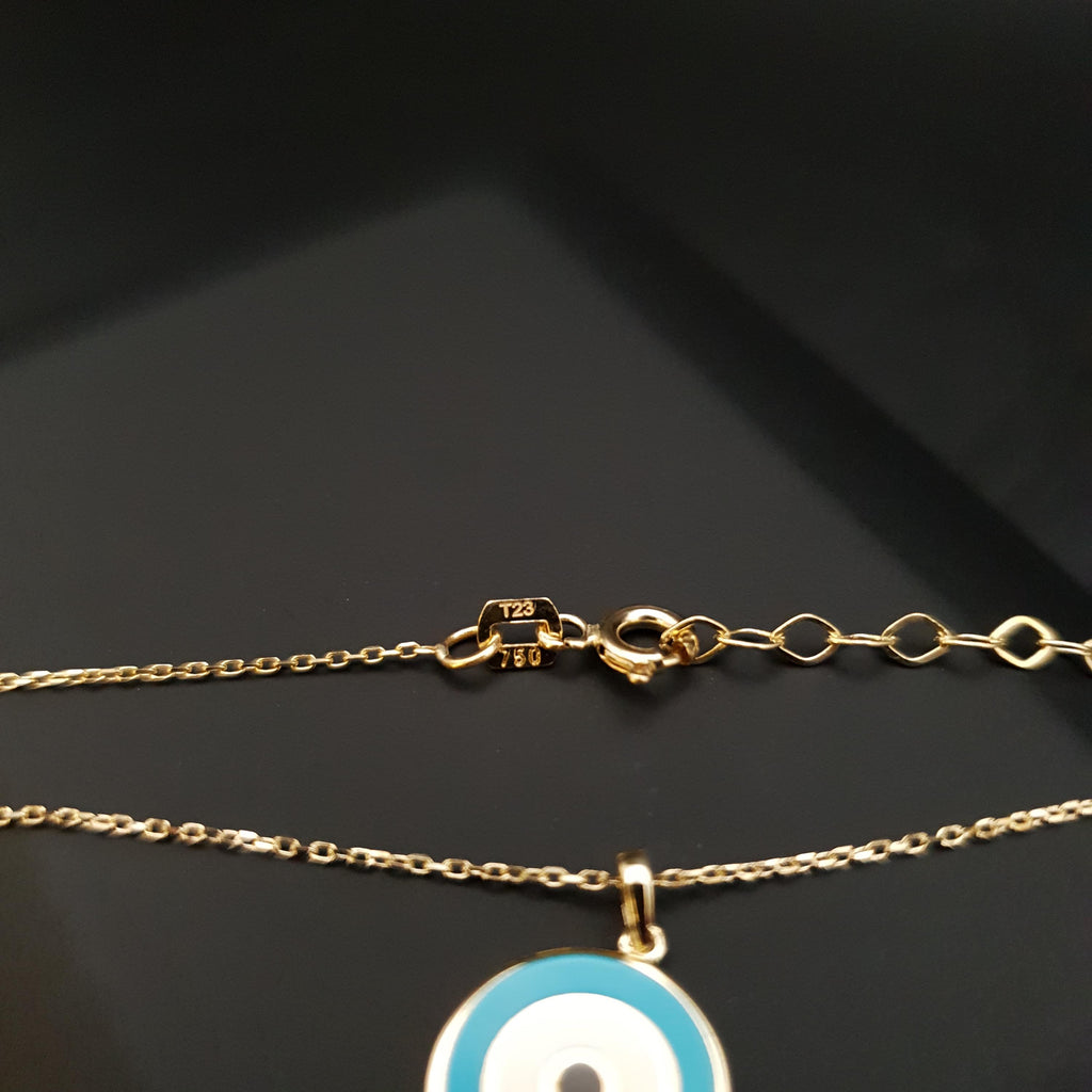 18K Gold Blue Evil Eye Pendant Necklace