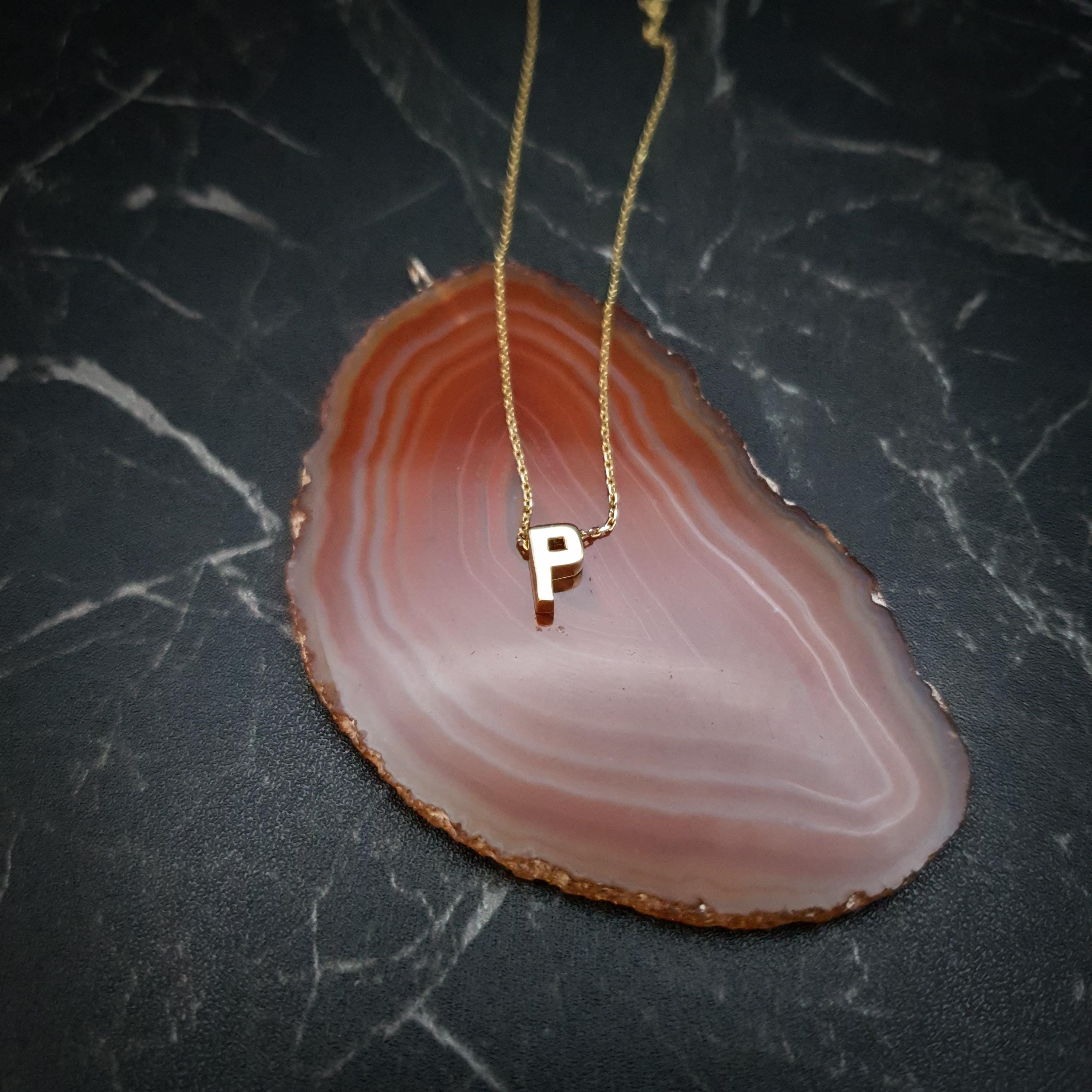 18K Gold Initial P Necklace - Minimalist Letter Pendant