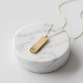 14K Gold Rectangle Plate Necklace with Charm