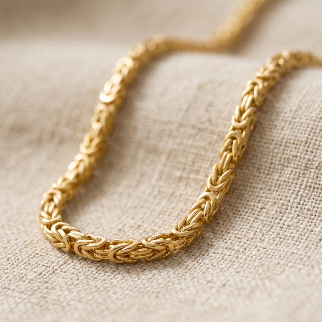 14K Real Gold Byzantine Chain Necklace: 3mm - 5mm Thickness. Everyday gold jewelry