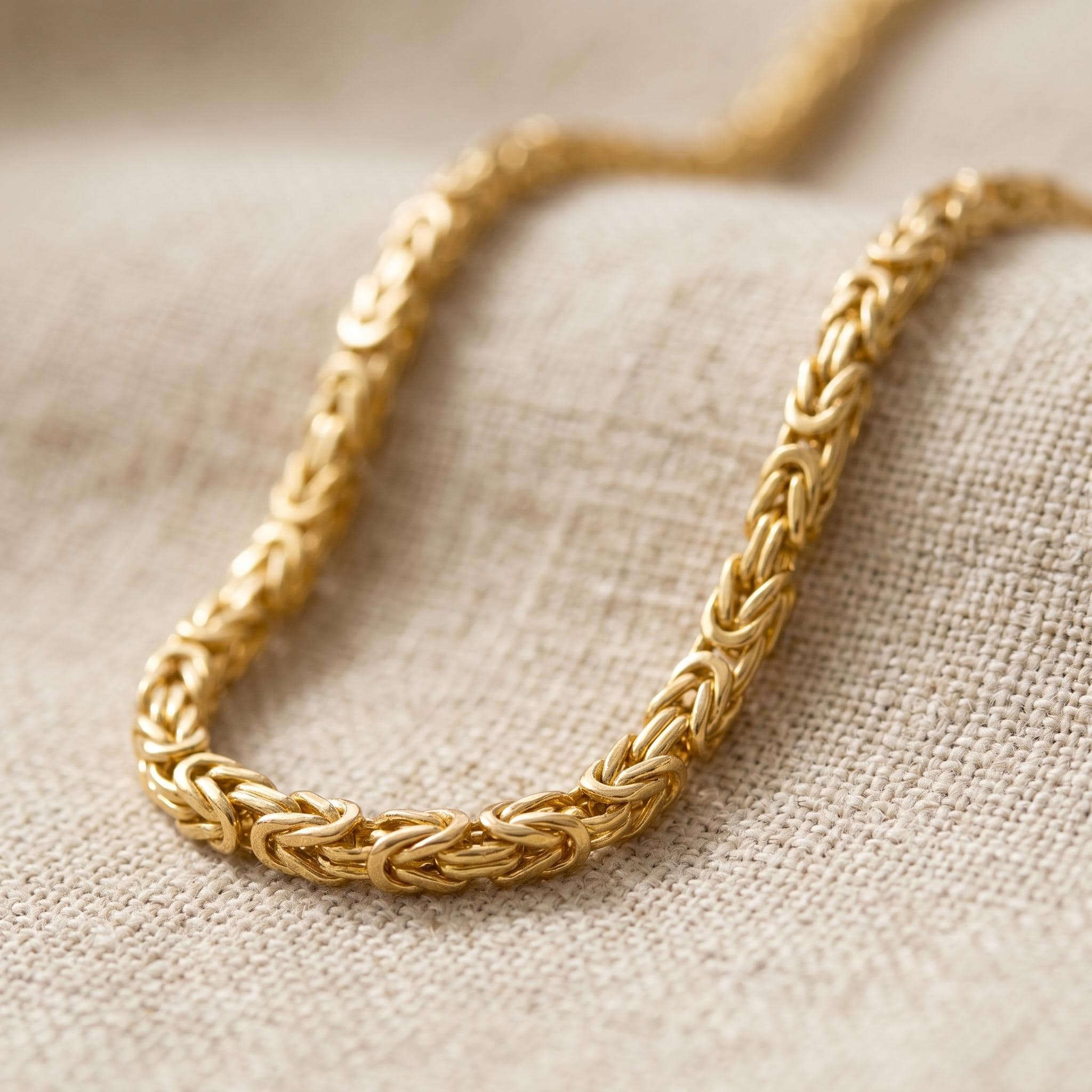 14K Real Gold Byzantine Chain Necklace: 3mm - 5mm Thickness. Everyday gold jewelry