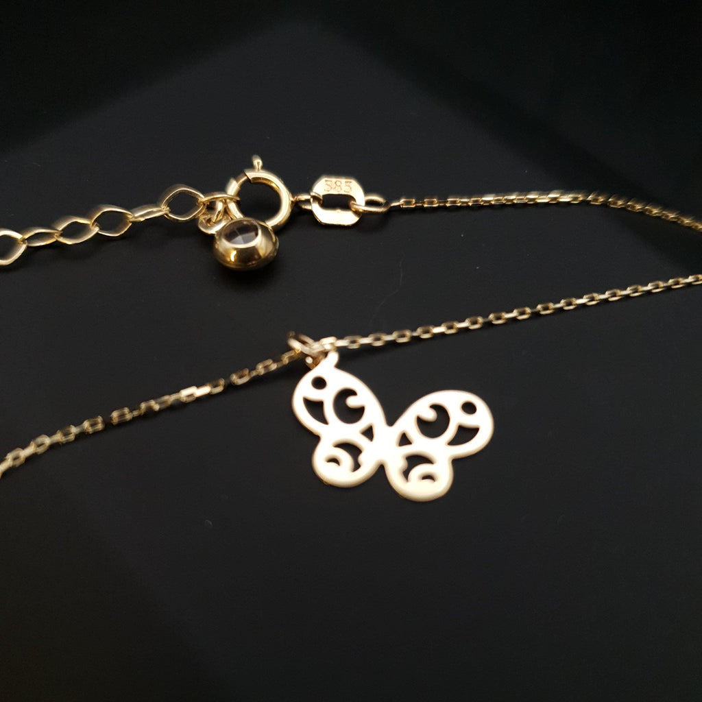 14K Gold Mini Butterfly Necklace: Delicate Charm Pendant