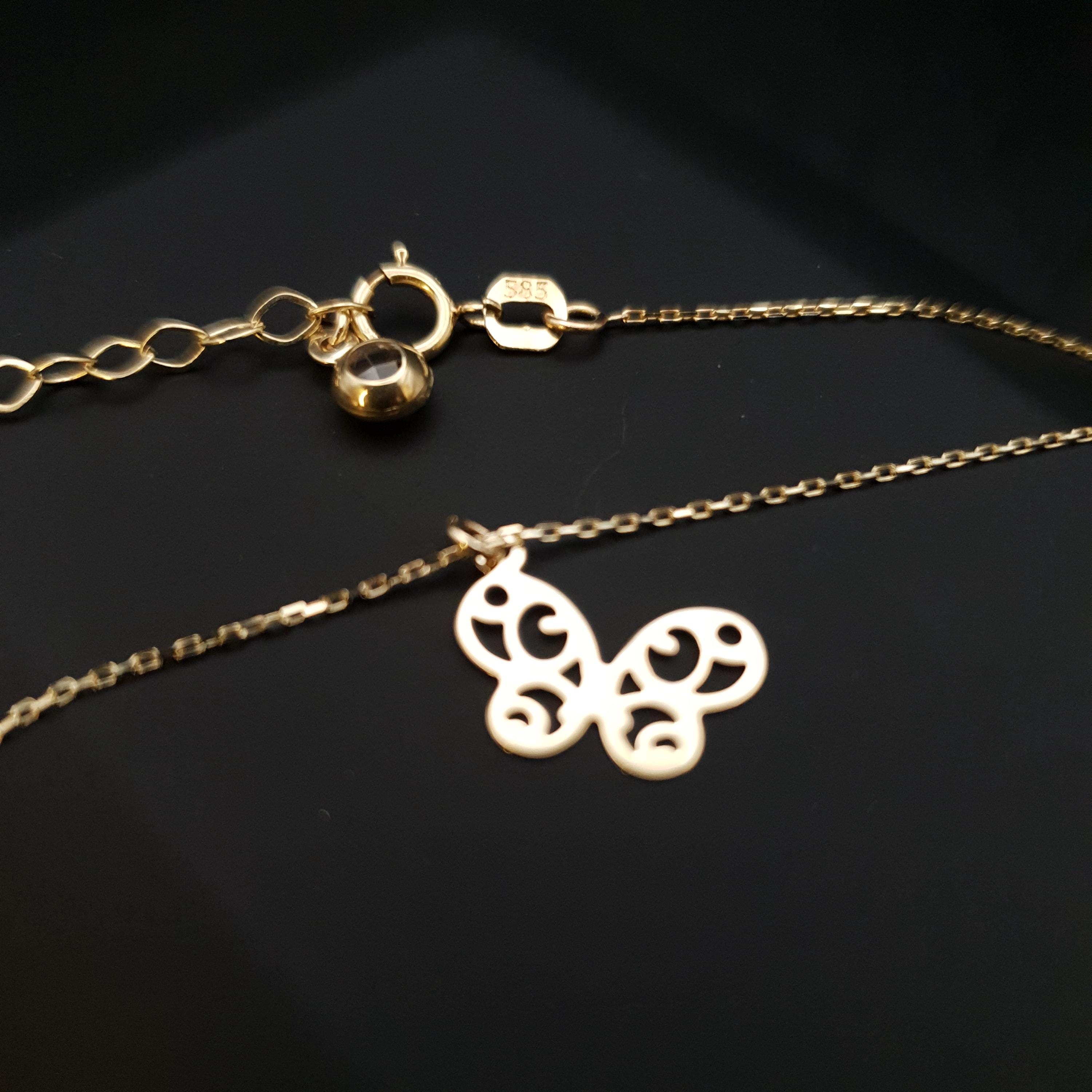 14K Gold Mini Butterfly Necklace: Delicate Charm Pendant