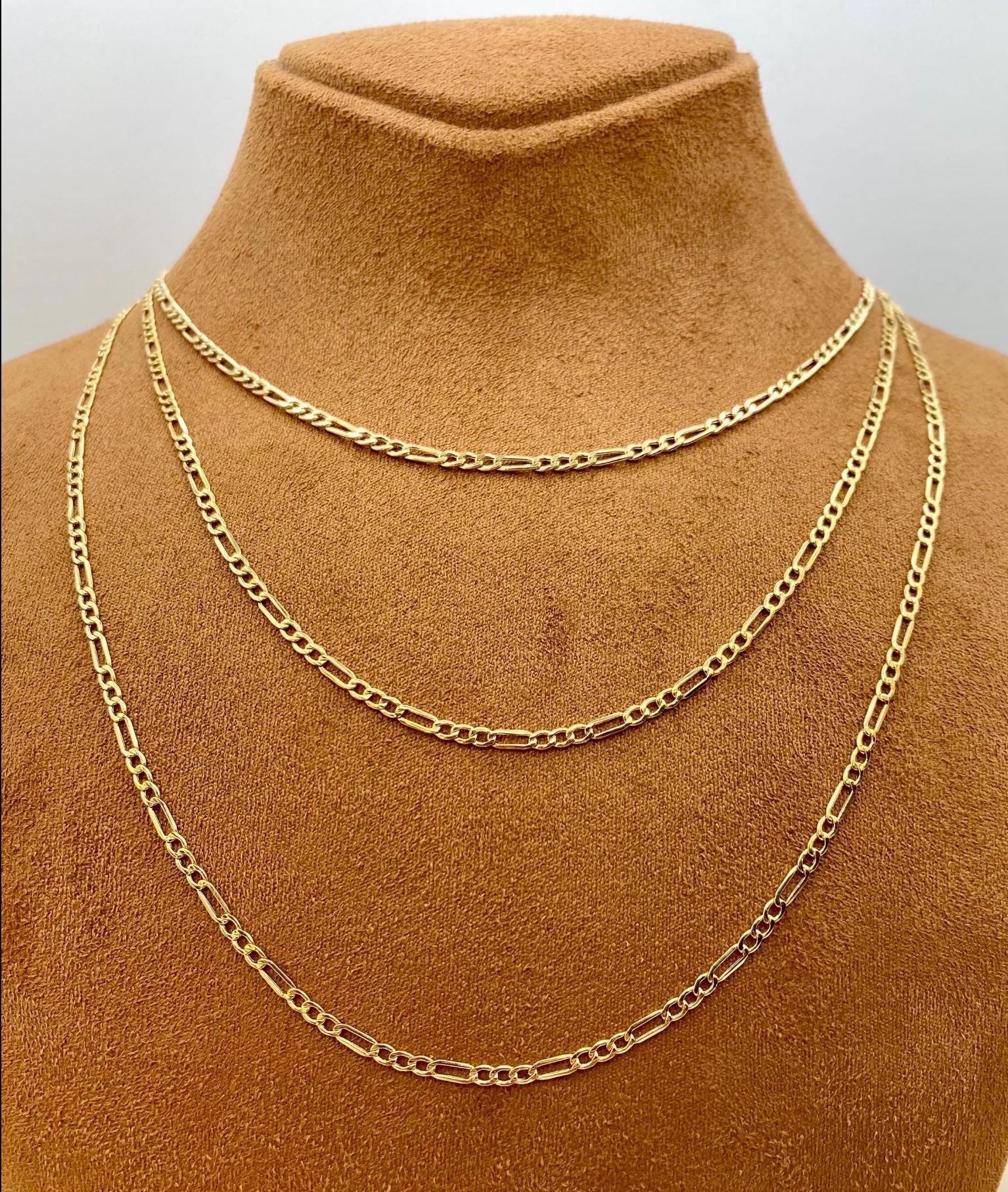 18k Real Gold Figaro Chain Necklace, Thickness 2.75MM