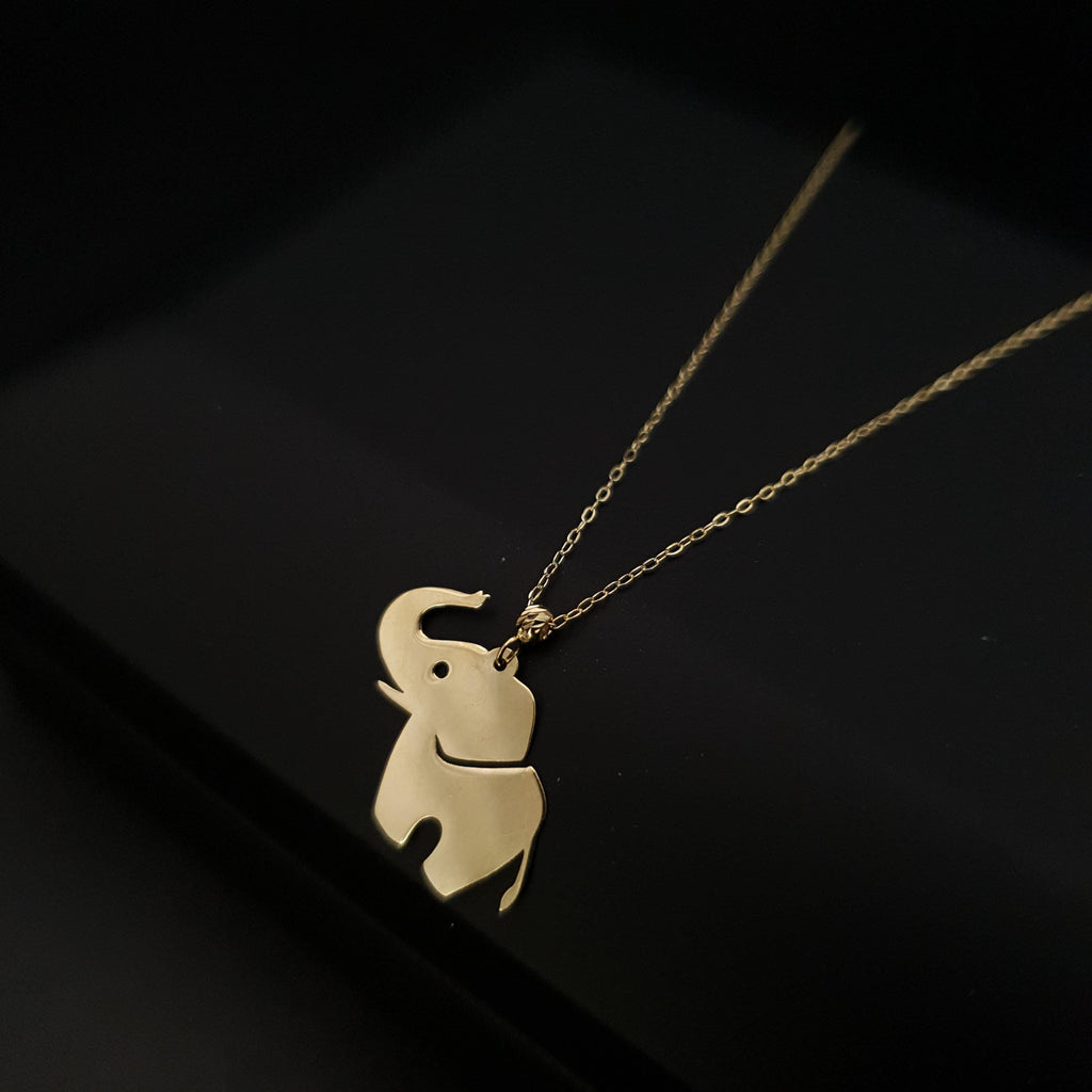 14K Gold Baby Elephant Necklace, Dainty Animal Pendant