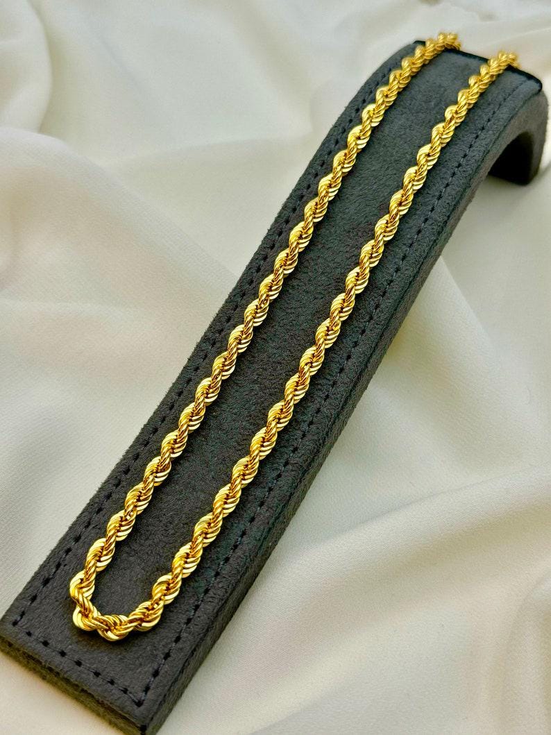 18K Gold Rope Chain: Diamond Cut Twisted Necklace, 4mm and 5mm