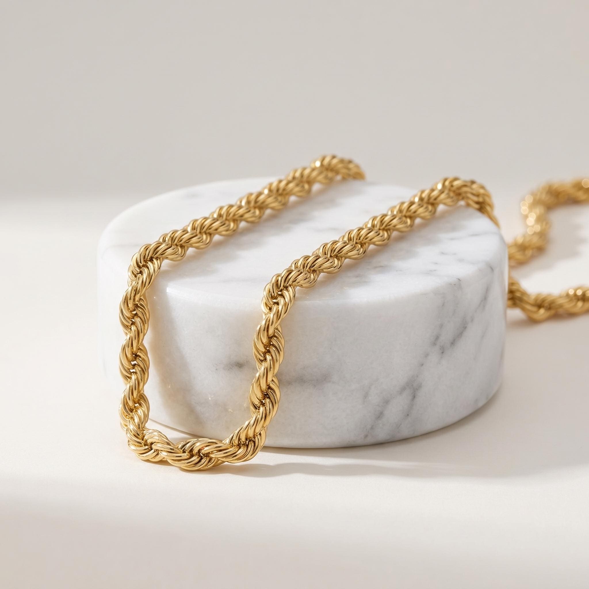 18K Gold Rope Chain: Diamond Cut Twisted Necklace, 4mm and 5mm