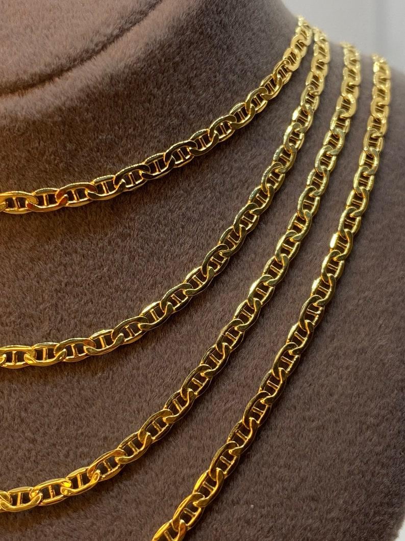 18k Gold Anchor Chain Necklace or Bracelet, 2.5mm and 3.5mm Mariner Link