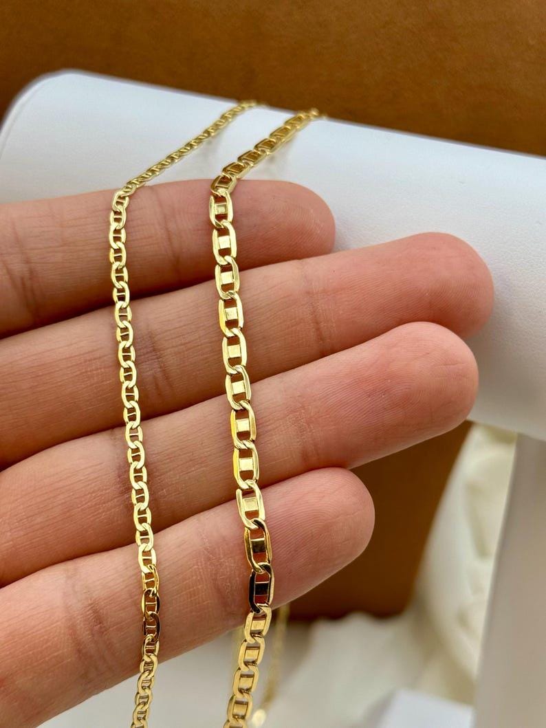 18k Gold Anchor Chain Necklace or Bracelet, 2.5mm and 3.5mm Mariner Link