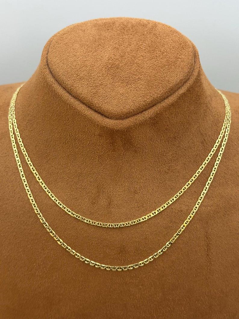 18k Gold Anchor Chain Necklace or Bracelet, 2.5mm and 3.5mm Mariner Link