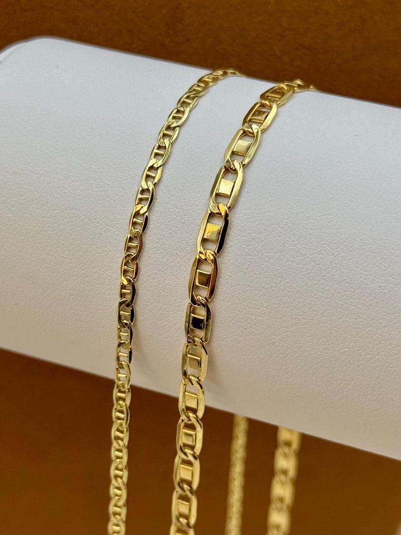 18k Gold Anchor Chain Necklace or Bracelet, 2.5mm and 3.5mm Mariner Link