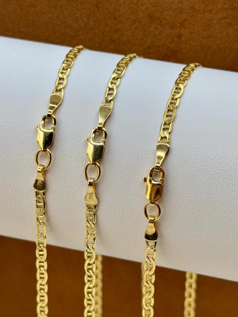 18k Gold Anchor Chain Necklace or Bracelet, 2.5mm and 3.5mm Mariner Link