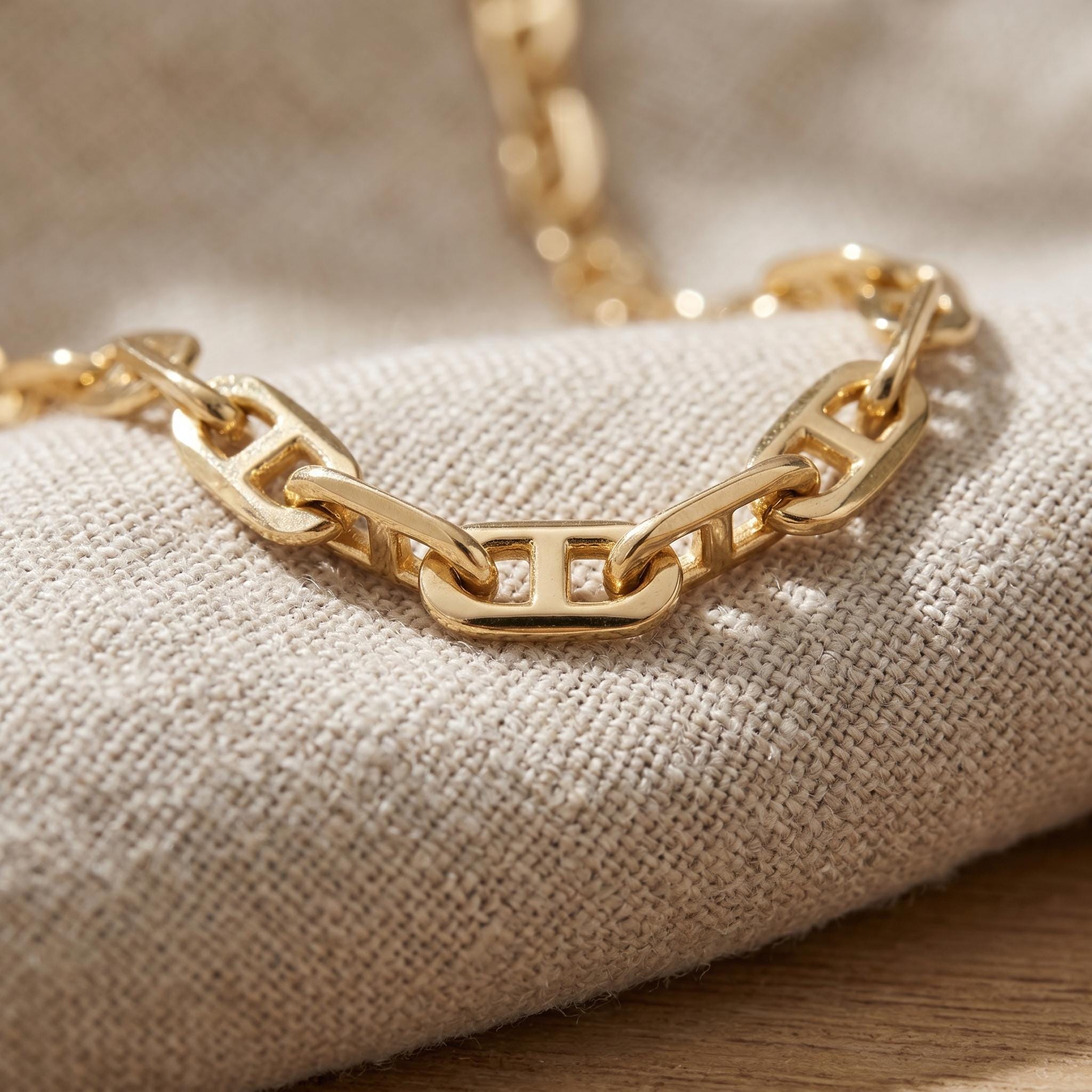 18k Gold Anchor Chain Necklace or Bracelet, 2.5mm and 3.5mm Mariner Link