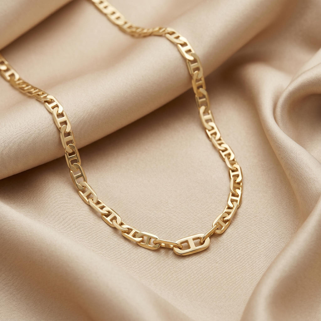 18k Gold Anchor Chain Necklace or Bracelet, 2.5mm and 3.5mm Mariner Link