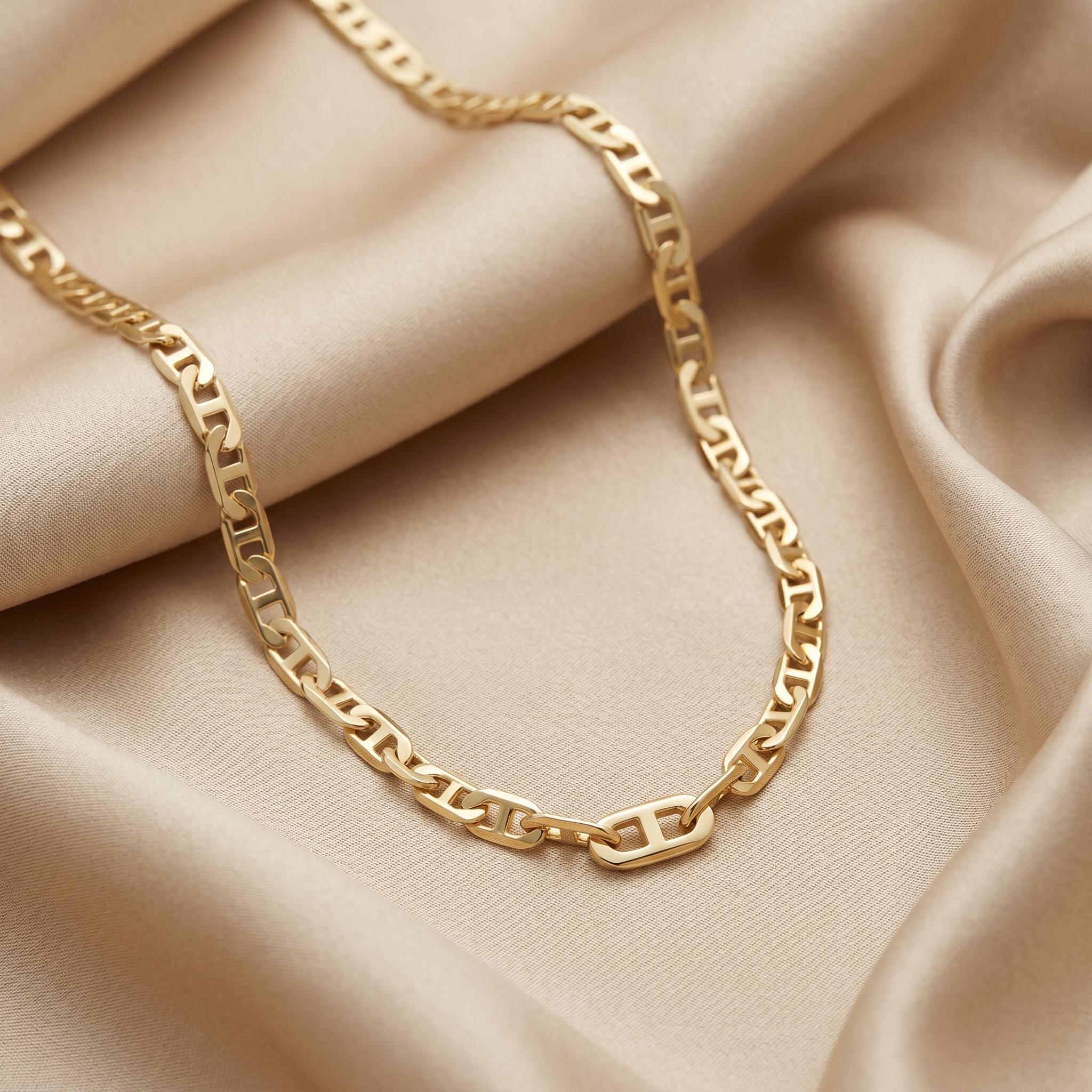 18k Gold Anchor Chain Necklace or Bracelet, 2.5mm and 3.5mm Mariner Link