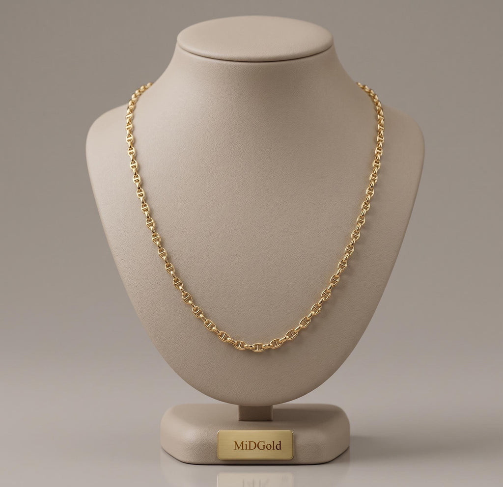 18k Gold Anchor Chain Necklace, 3.5mm Mariner Link