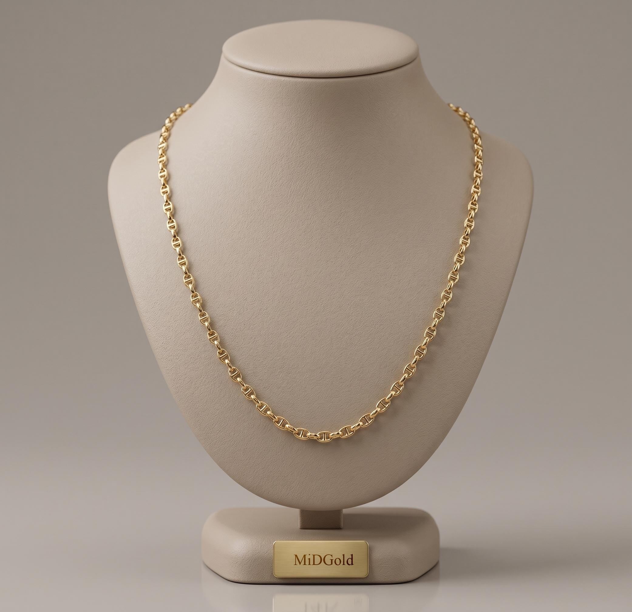 18k Gold Anchor Chain Necklace, 3.5mm Mariner Link